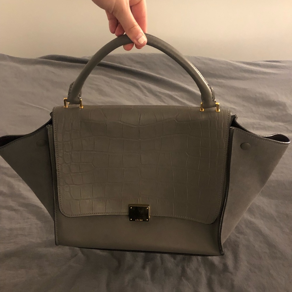 Celine Croc Stamped Leather/Suede Med. Trapeze Bag - Picture 2 of 4
